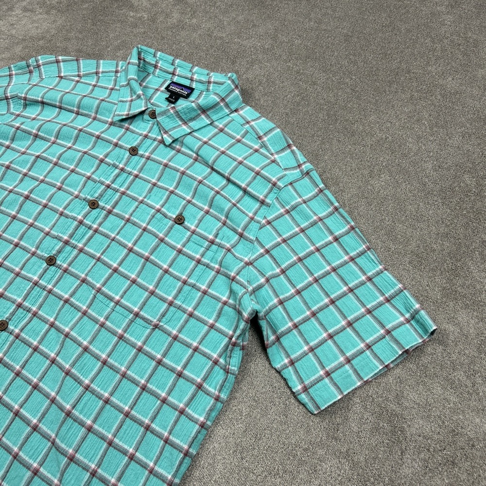 Patagonia Shirt Mens Large Button Up Plaid Organic Cotton Gauze Casual Summer